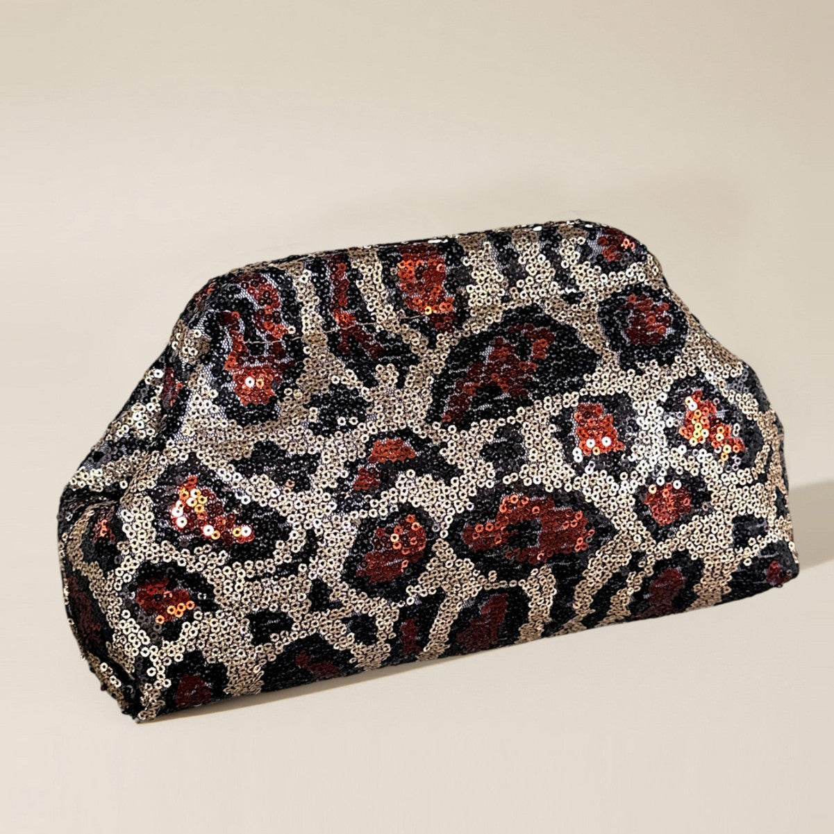 Spring Fashionable Sequins Leopard Print Dinner Versatile Large Women's Clutch