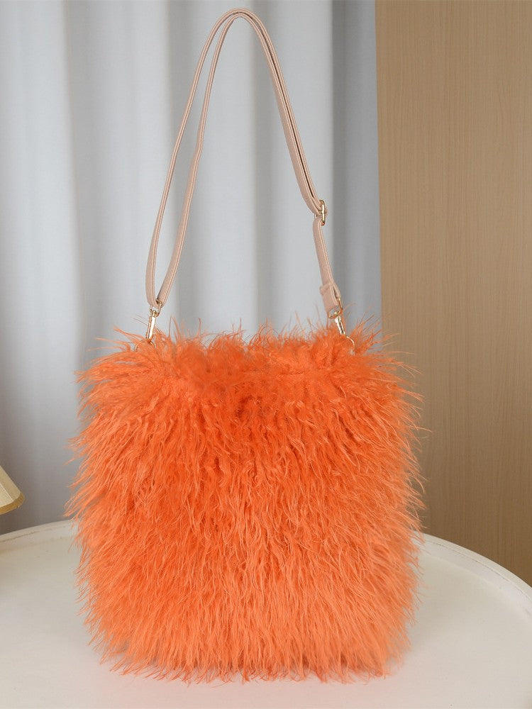 Women's Plush Fashion Simple Imitation Tan Sheep Western Style Hand Women's Messenger Bag