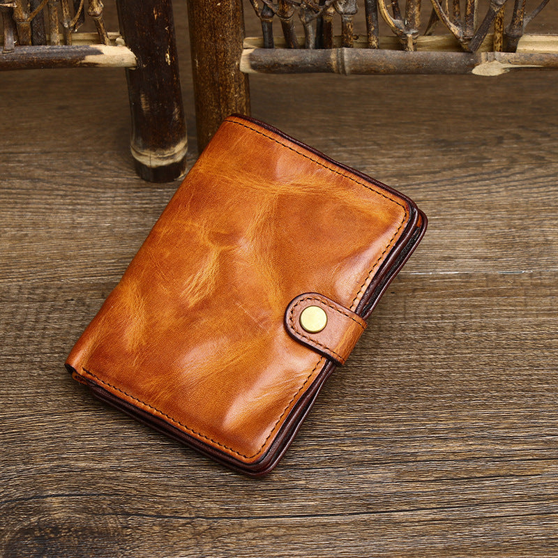 Men's Pleated First Layer Pure Cattlehide Genuine Leather Short Simple Men's Wallet