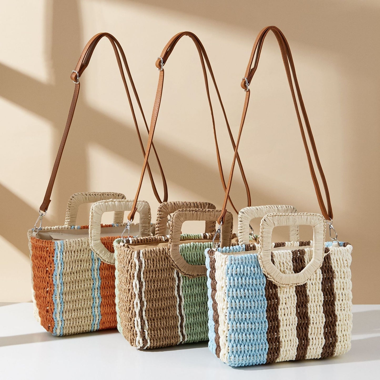 Women's Straw Striped Large Capacity Woven Fashion Women's Handbag