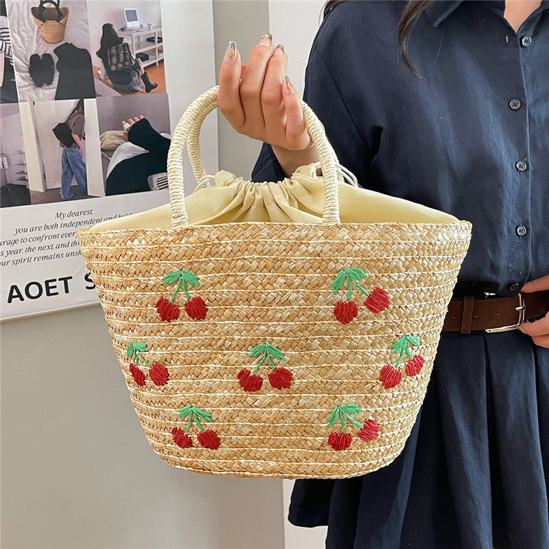 Cherry Lemon Straw Fashion Large Capacity Wheat Woven Seaside Vacation Women's Handbag