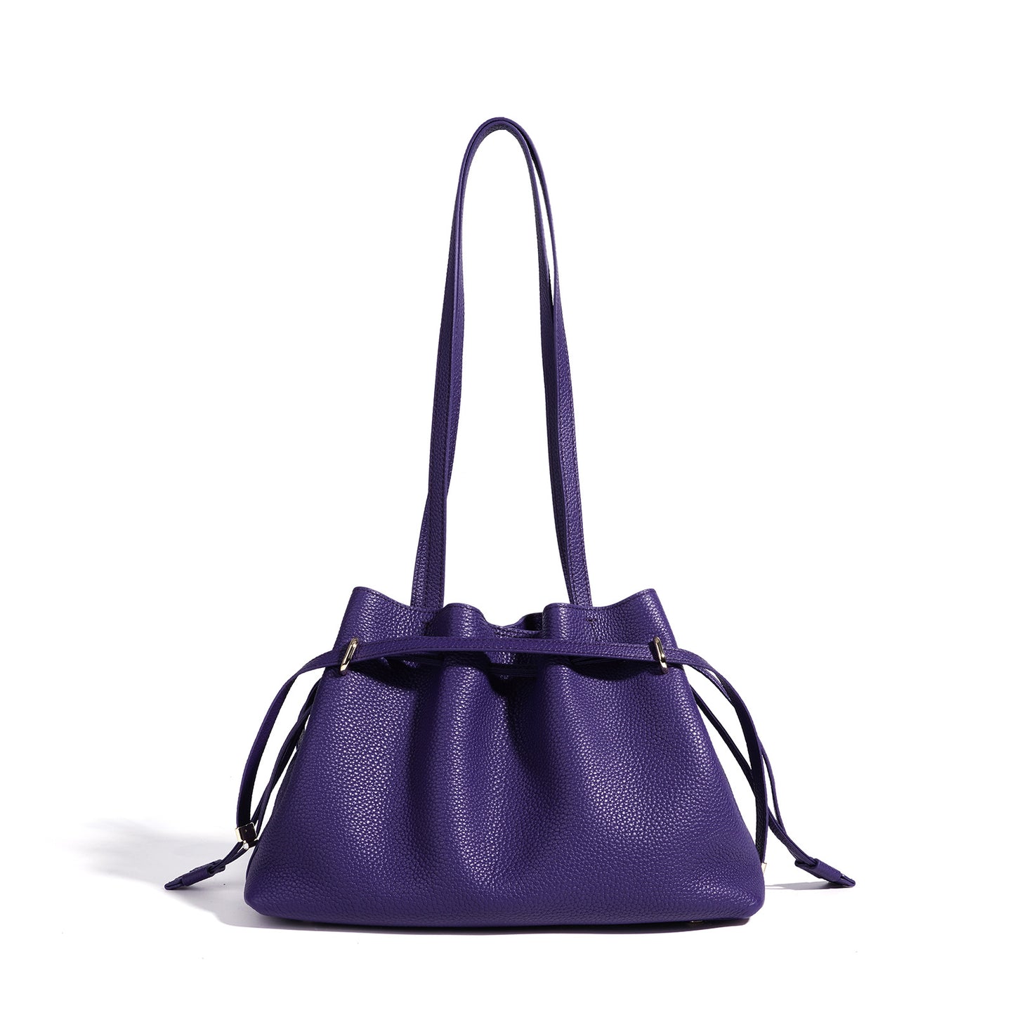 Women's Cowhide Korean Simple Leather Drawstring Lucky Shoulder Bags