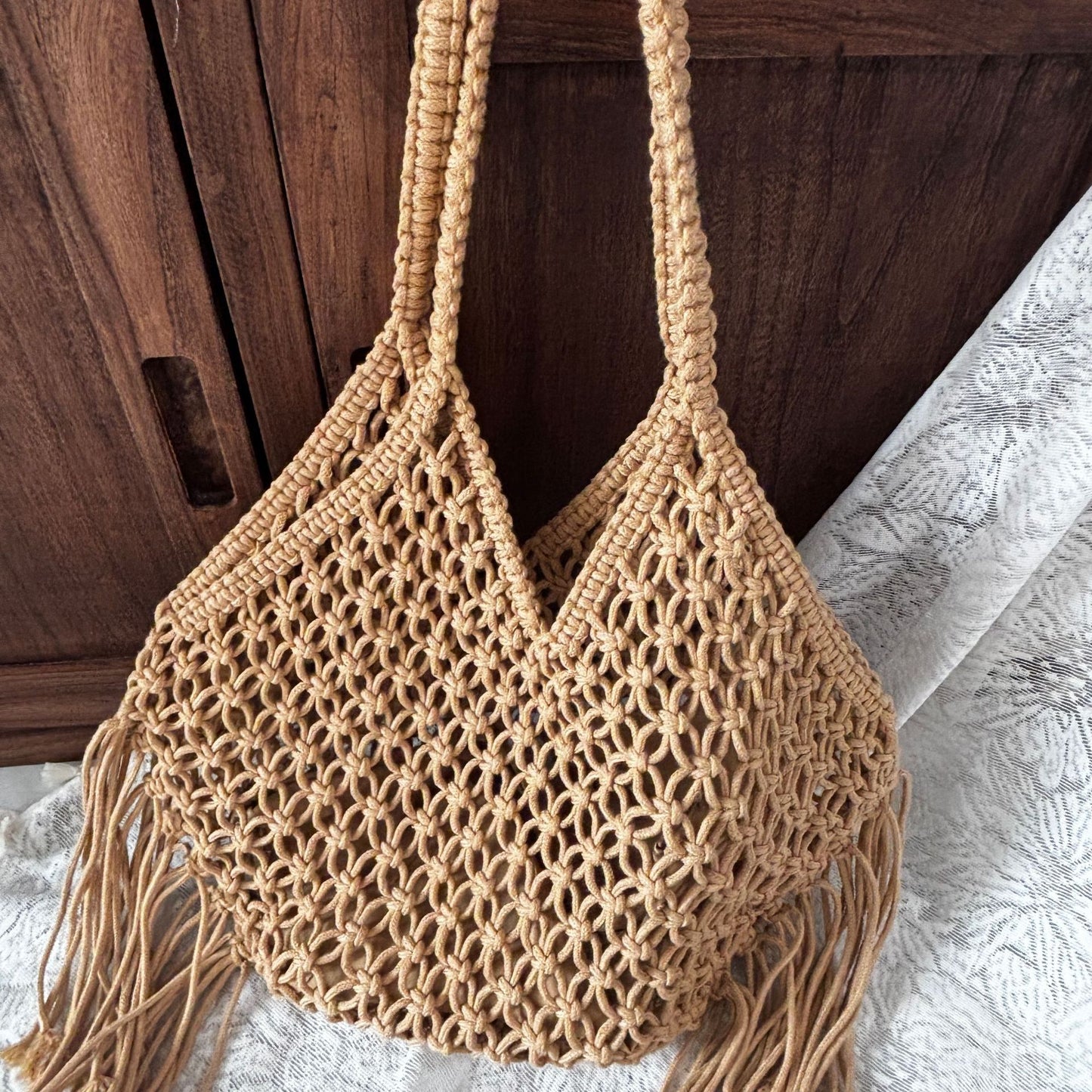 Women's Beach Vacation Tassel Hollow Woven Large Bags