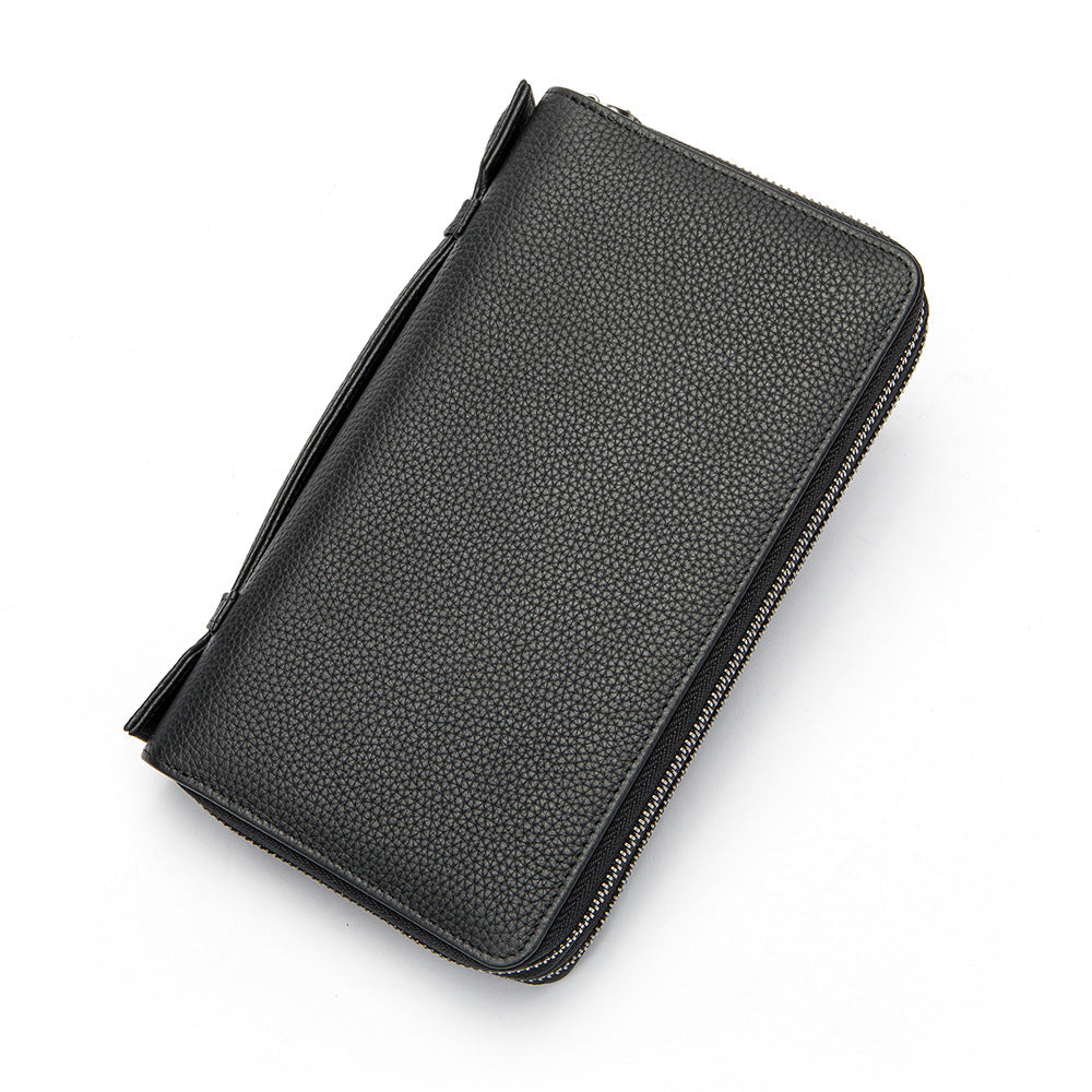 Men's Genuine Leather Soft Man Pair Zipper Business Large Men's Clutch