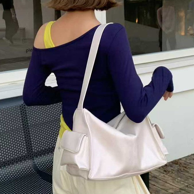 Women's Popular Soft Leather Textured Underarm Double Pocket Retro Versatile Fashion Handbags