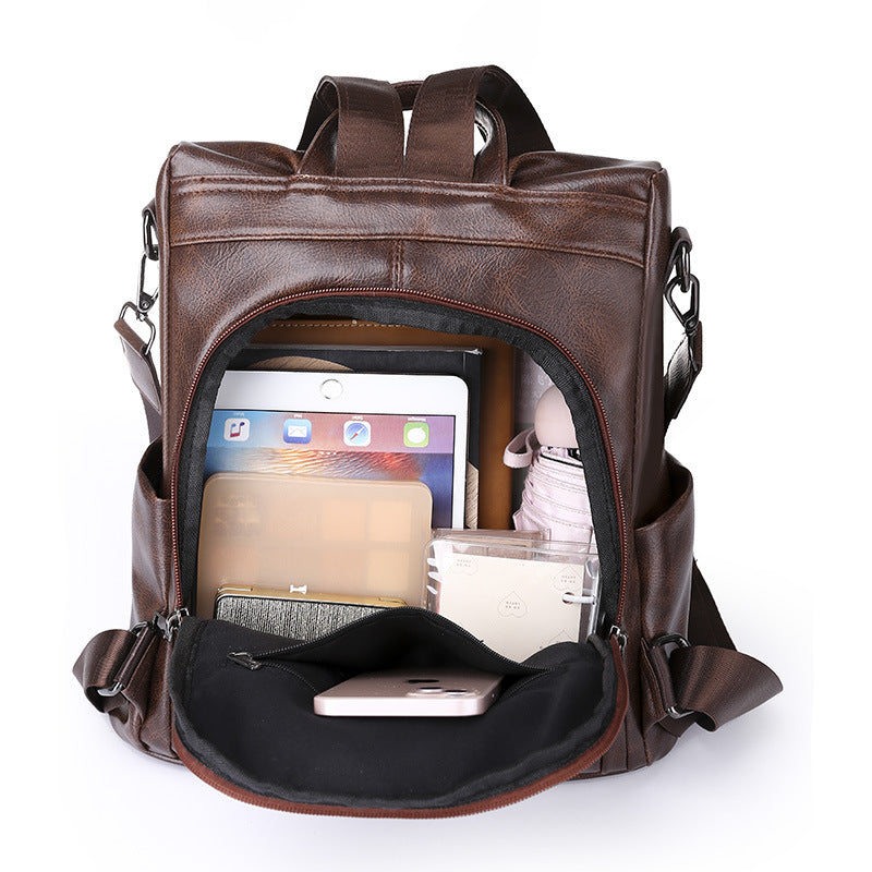 Women's Korean Street Fashion Individual Soft Leather Universal Backpack