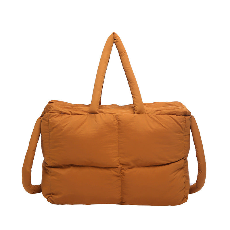 Women's Solid Color Down High-grade Portable Large Capacity Tote Bags
