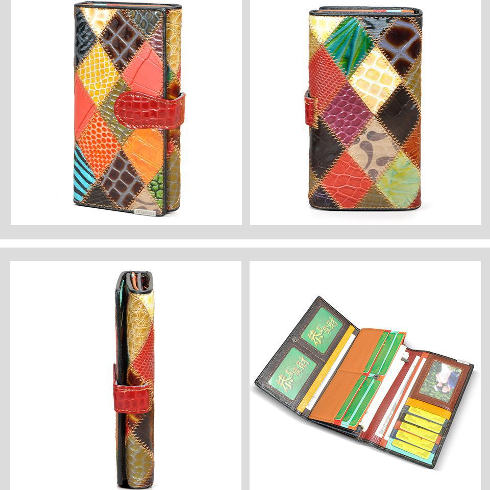 Women's Layer Cattlehide Leather Fashion Advanced Stitching Practical Multiple Slots Ladies Wallet