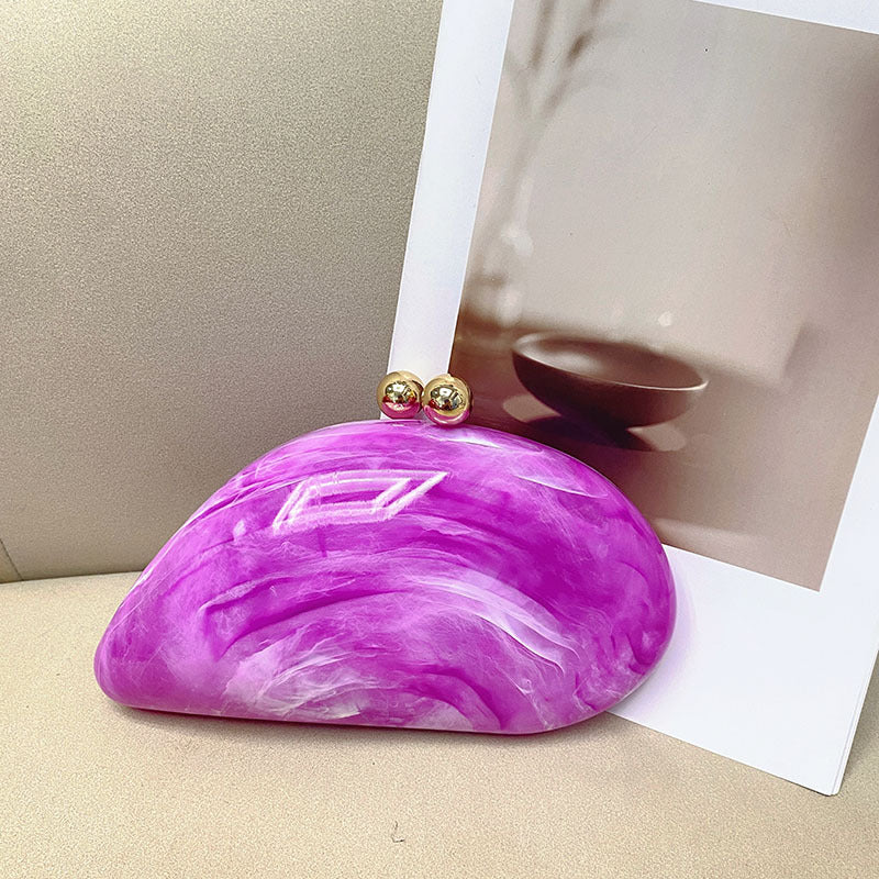 French Marbling Amber Irregular Acrylic Shell Banquet Women's Messenger Bag