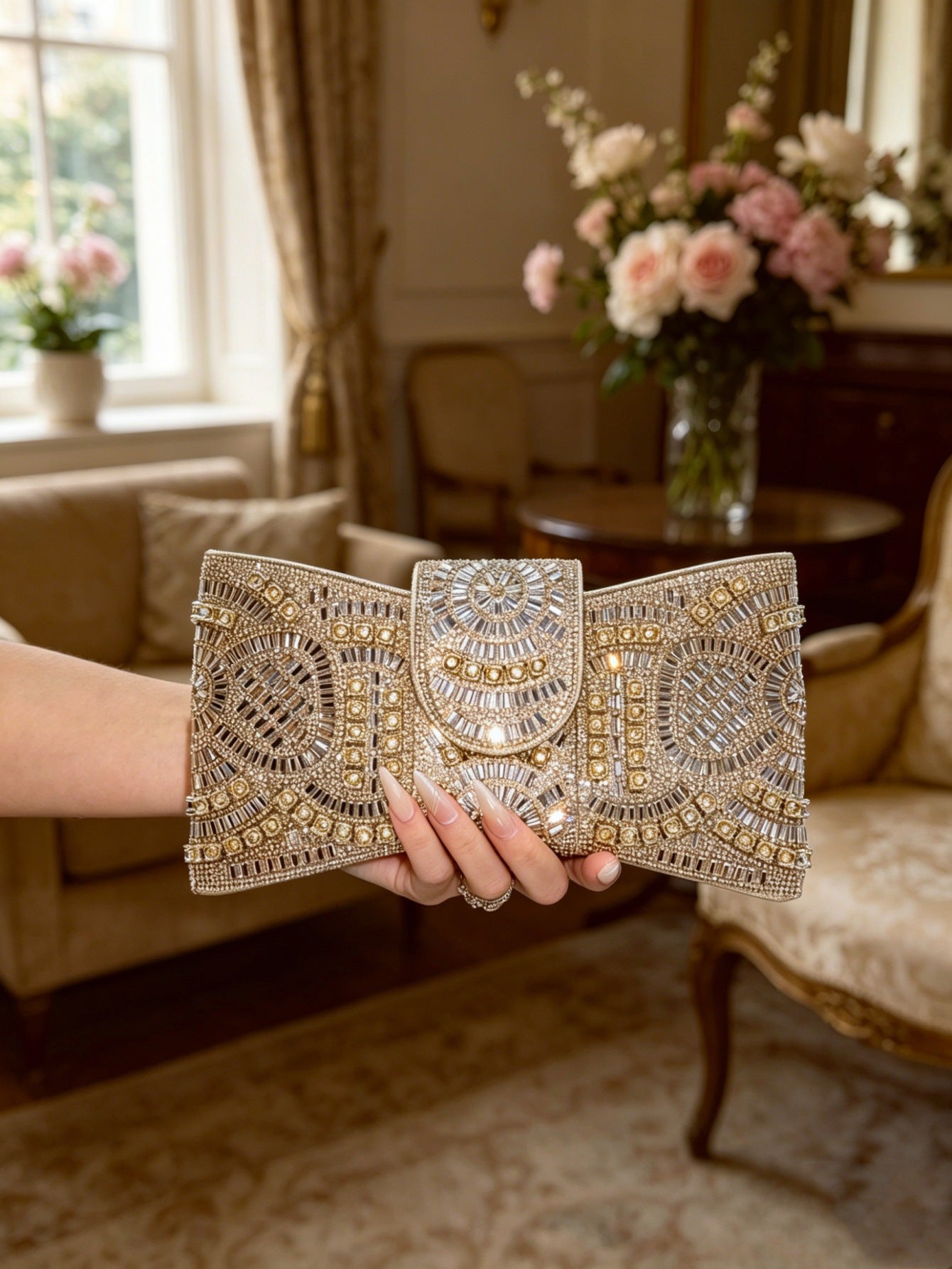 Durable Cool Beaded High-grade Clutch Butterfly Dinner Bag