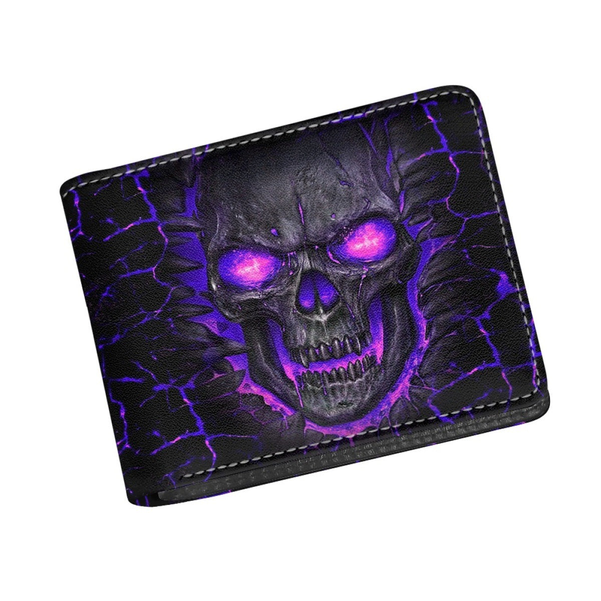 Men's Blue Flame Skull Print Folding Men's Wallet