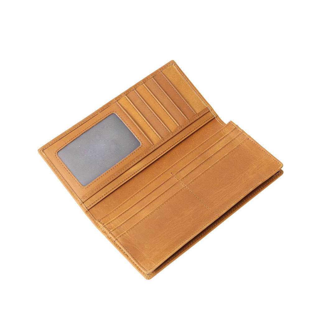 Men's Horse Leather Long Two-fold Pure First Layer Cowhide Men's Wallet