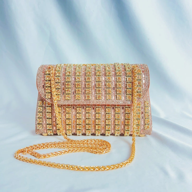 Women's Color Matching Rhinestone Ornament Gem Diamond Dinner Bag