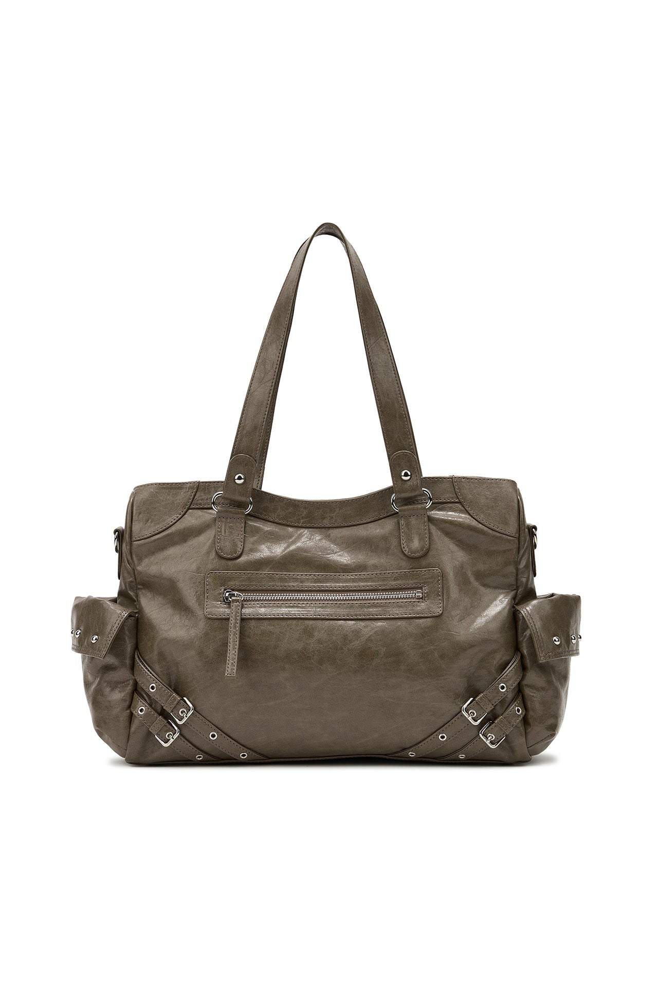 Women's Niche Motorcycle Large Drawstring Pocket Studded Tote Bag