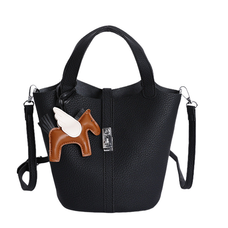 Women's Lychee Pattern Soft Leather Vegetable Basket Women's Messenger Bag
