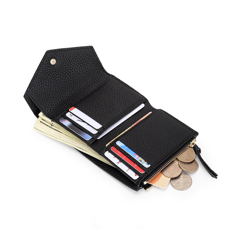 Women's Leather Short Simple Folding First Layer Cowhide Fashion Ladies Wallet