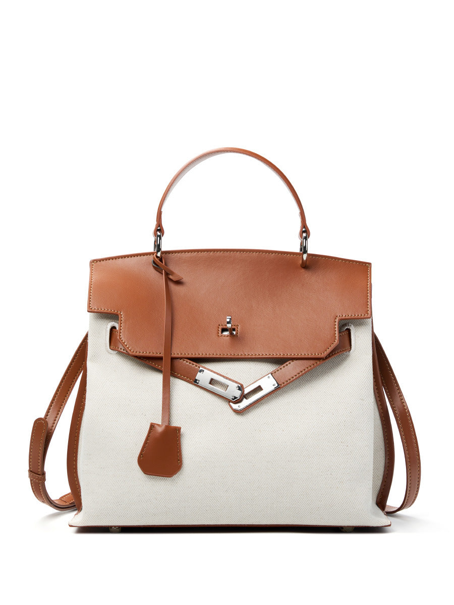 Women's Kelly Real Leather Canvas Versatile Minority Women's Handbag