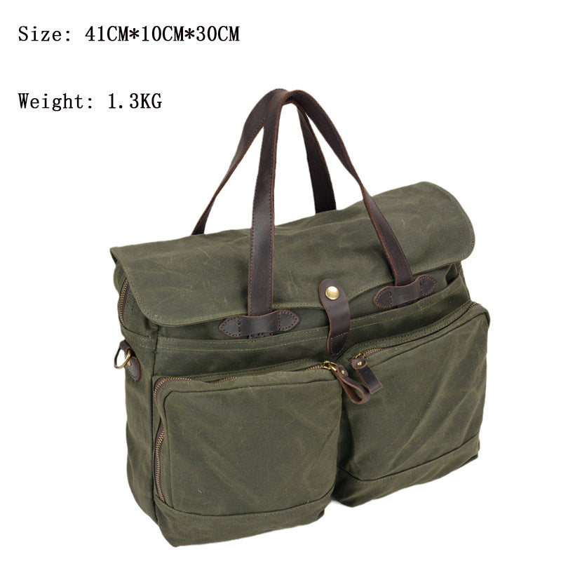 Men's Wax Canvas Waterproof Hard-wearing Portable Business Soft Men's Briefcase