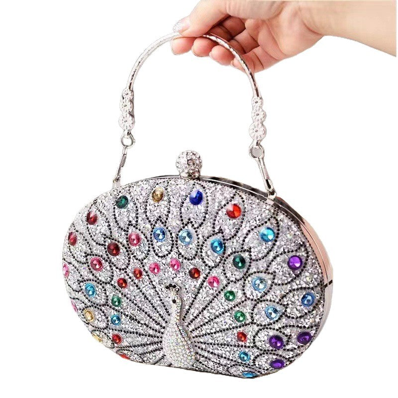 Peacock Diamond Retro Style Party Black Dinner Bag