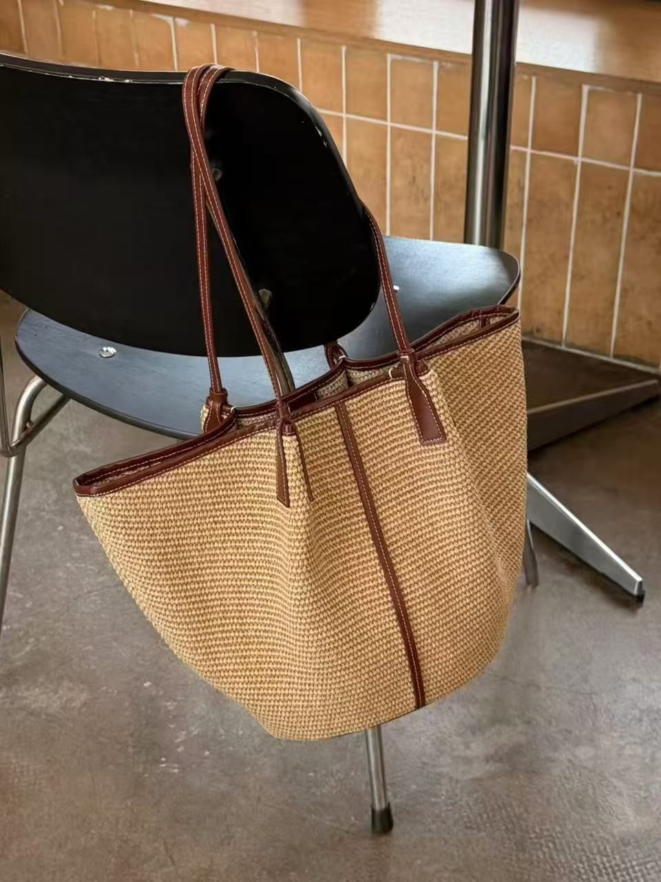 Women's Capacity Portable Seaside Vacation Beach Woven Women's Leather Bag