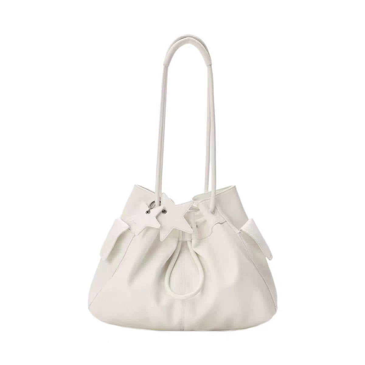 Design Fashionable Stylish Drawstring Bundle Lychee Pattern High-grade Large Capacity Women's Shoulder Bag