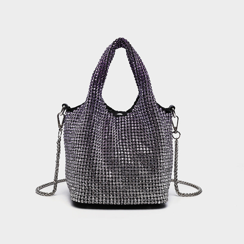 Women's Full Diamond Rhinestone Chain Shiny Portable Bucket Bags
