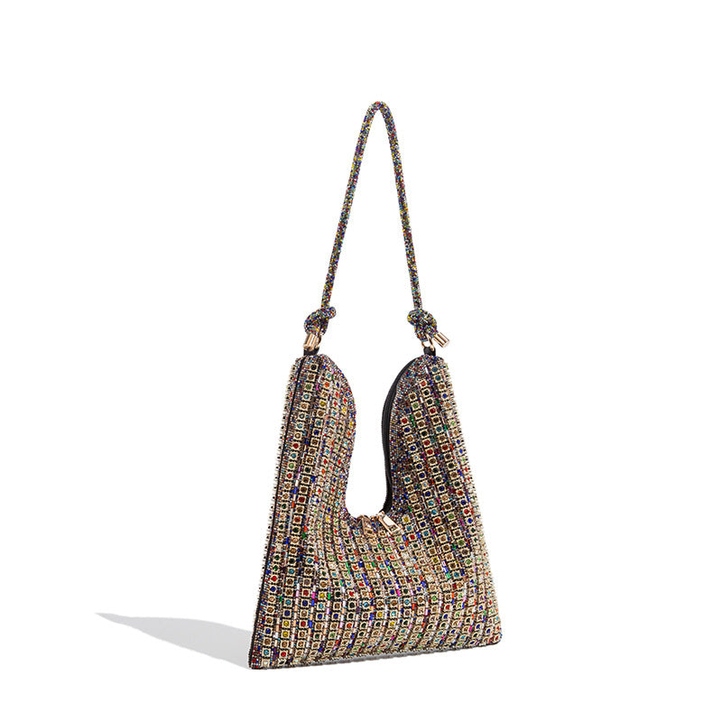 Women's Rhinestone Simple Niche Underarm Large Capacity Dinner Easy Tote Bags