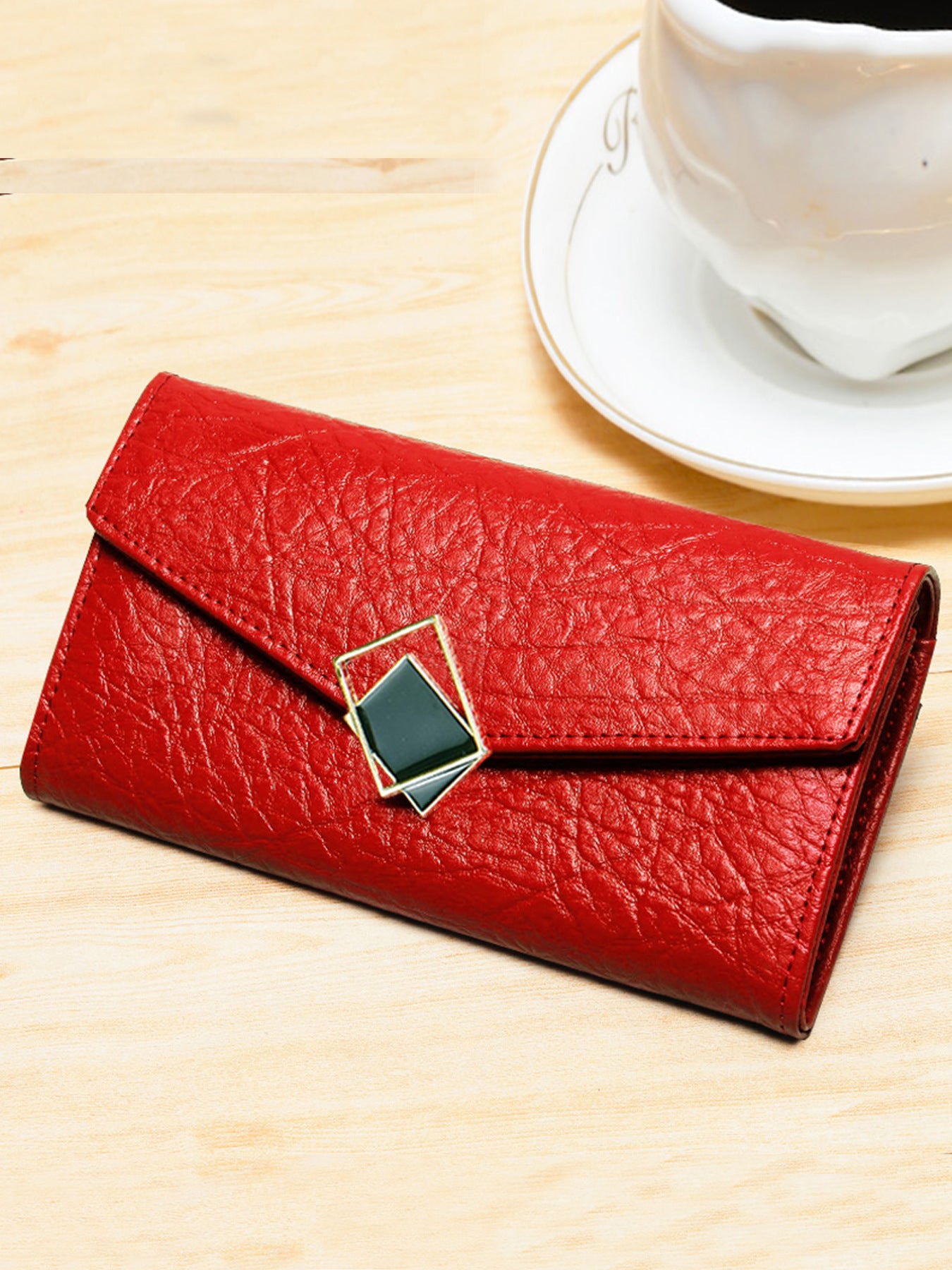 Women's Long Classy Envelope Fashion Genuine Leather Vintage Ladies Wallet