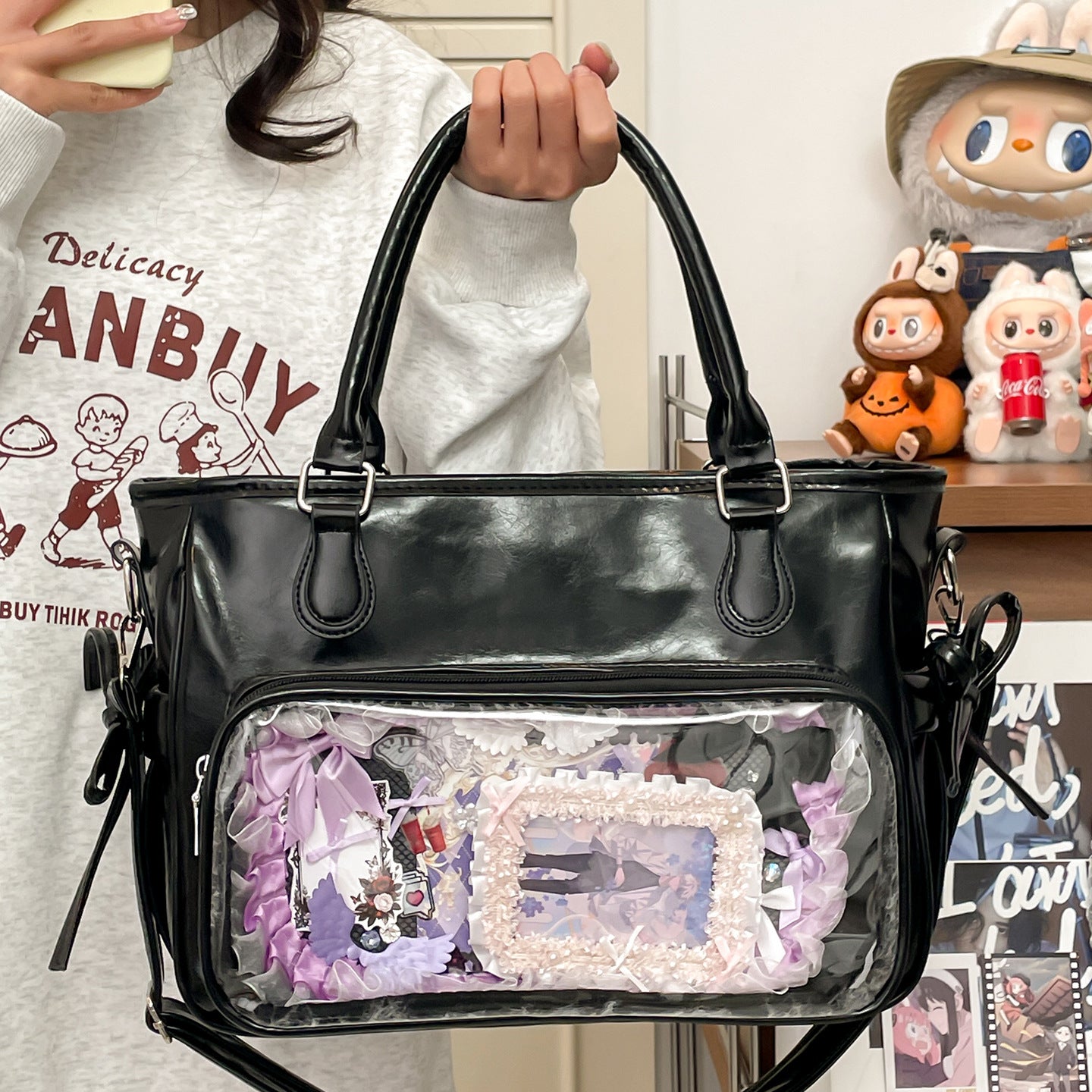 Cartoon Doll Large Capacity Transparent Texture Tote Bags