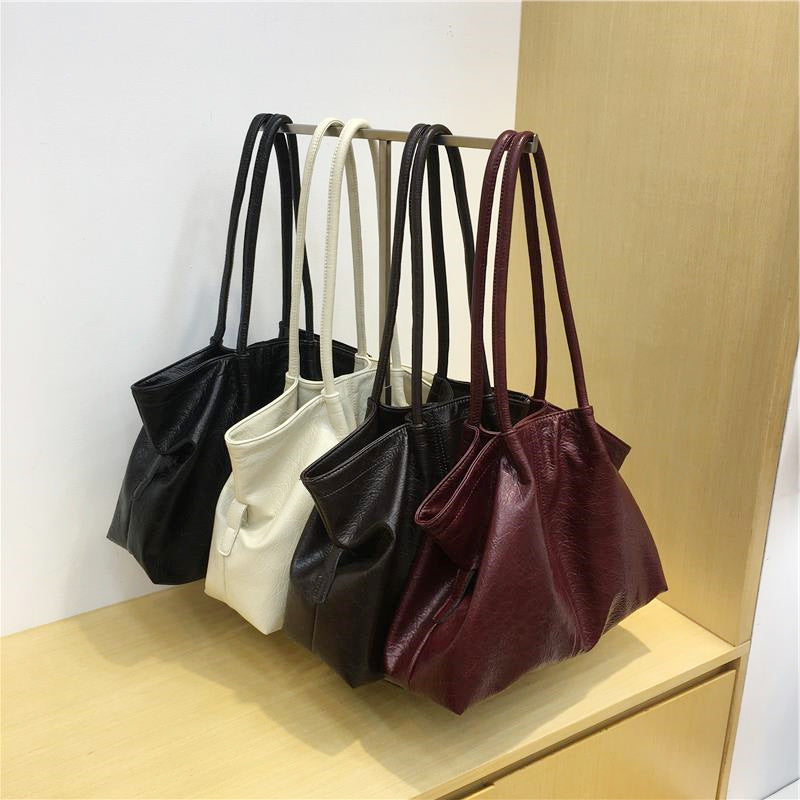Women's Cabinet Red Large Capacity Totes Simple Pleated Portable Underarm Women's Handbag