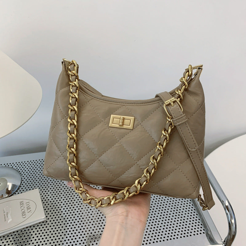 Women's Pure Color Trendy Fashion Rhombus Chain Women's Shoulder Bag