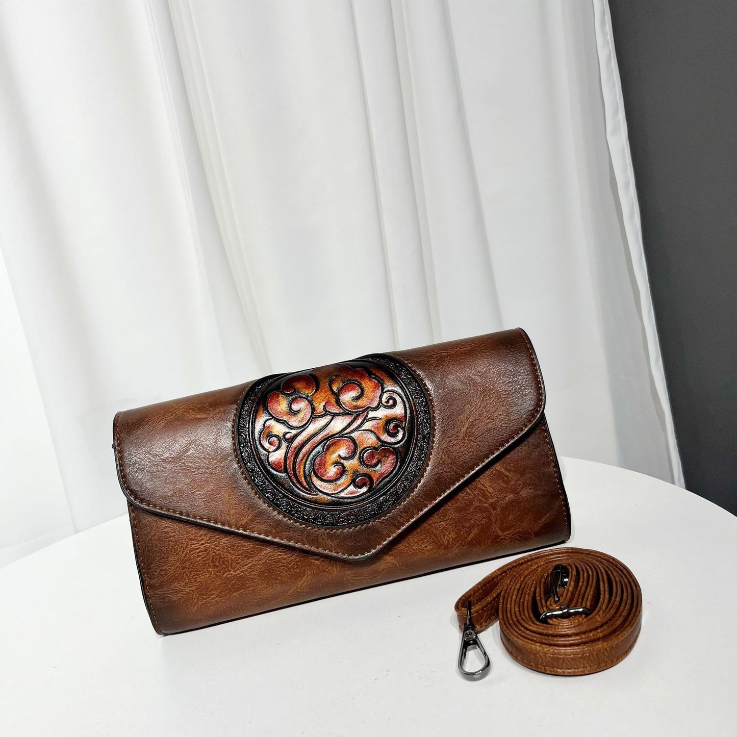 Women's Retro Ethnic Style Leather Carving Design Leisure Bags