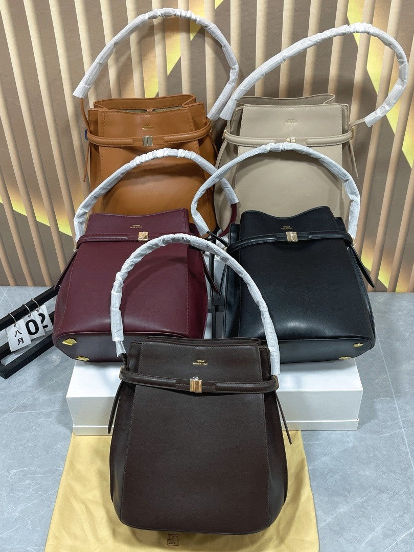 Genuine Leather Simple Female Swedish Design Versatile Bucket Bags
