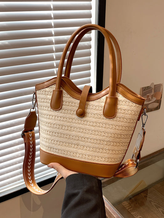 Women's Large Capacity Woven Fashion Straw Seaside Bucket Bags