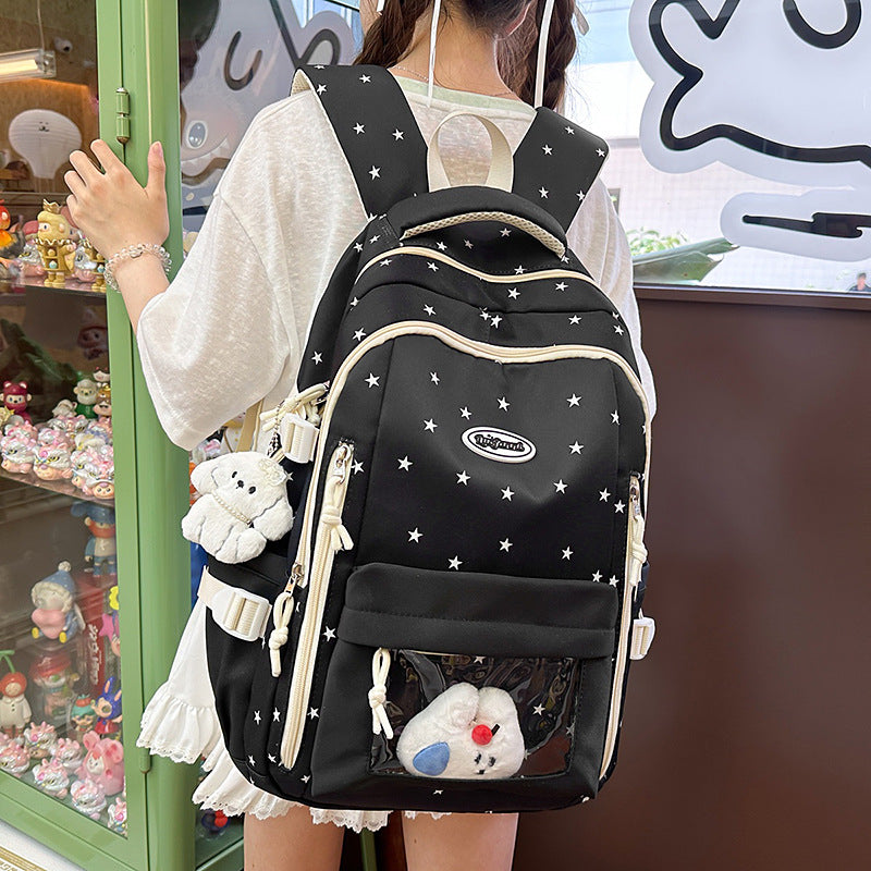 Women's Large Capacity Simple Transparent Star Design High College Leisure Backpack