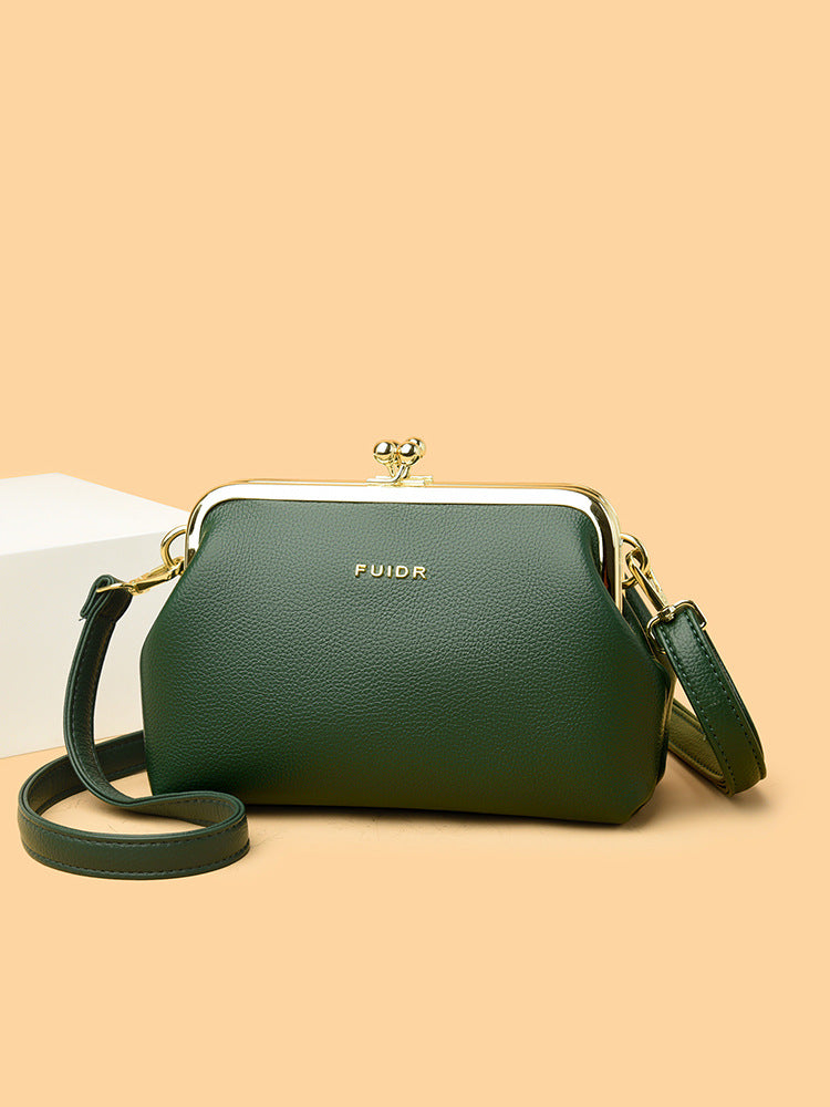 Women's Korean First Layer Cowhide Clip Textured Women's Handbag
