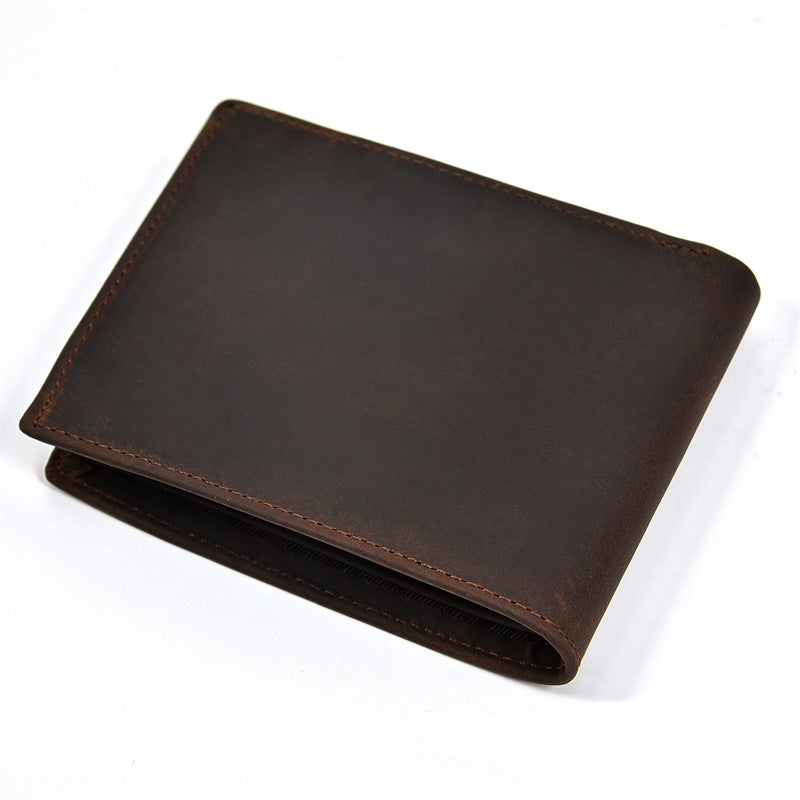 Men's Short Leather Crazy Horse Multiple Slots Men's Wallet