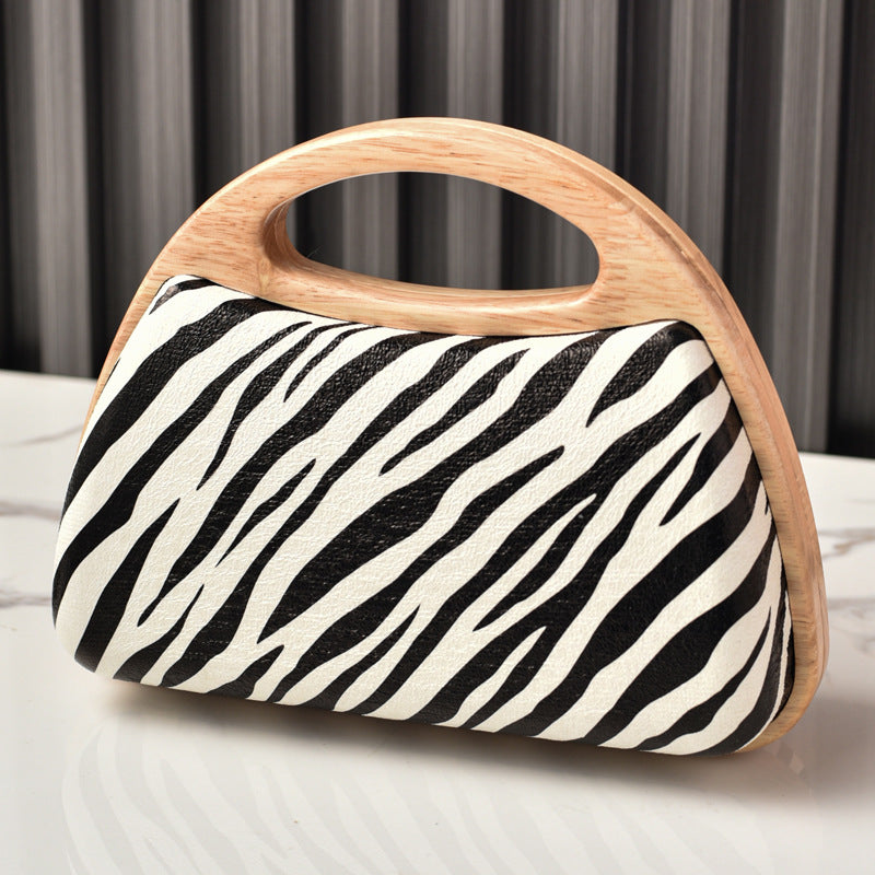 Zebra Pattern Vintage Shaped Wood Party Summer Dinner Bag