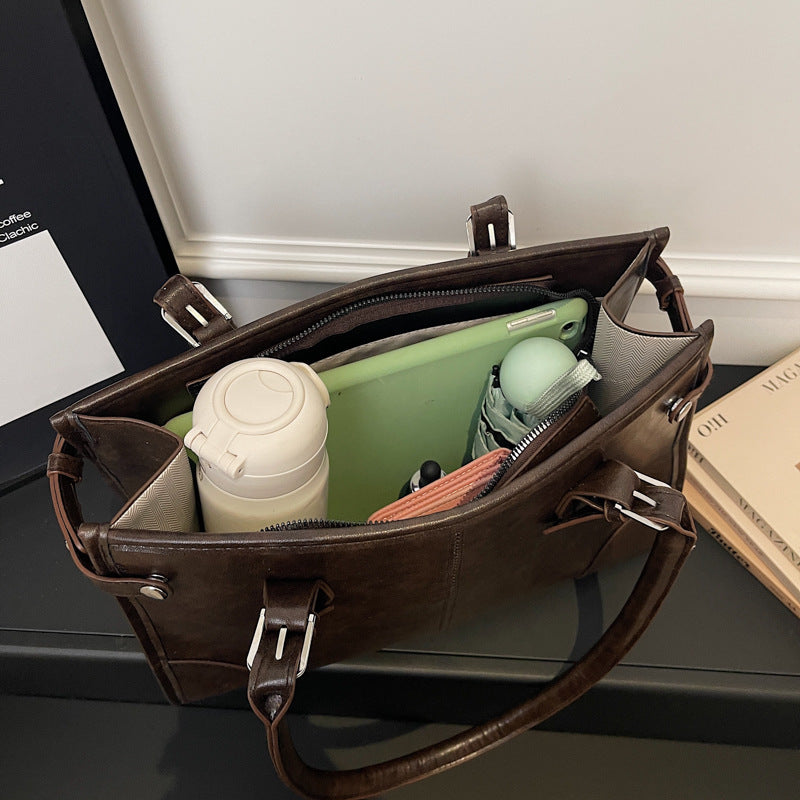 Women's Retro Large Capacity Solid Color Fashion Deerskin Veet Pendant Portable Women's Shoulder Bag