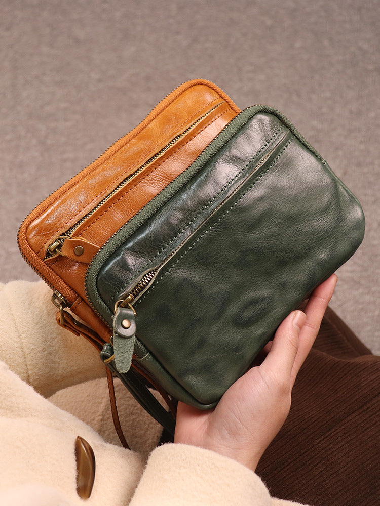 Women's Distressed Hand-rub Color First Layer Cowhide Retro Simple Large Capacity Bags