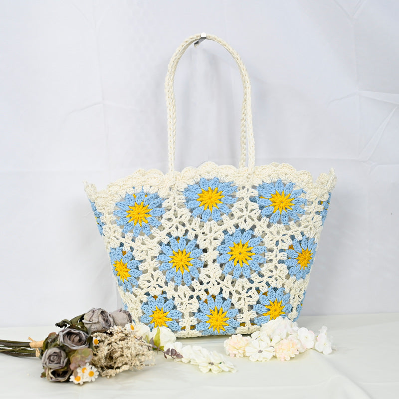 Women's Patchwork Hollow Leisure Vacation Bearded Needle Korean Tote Bags