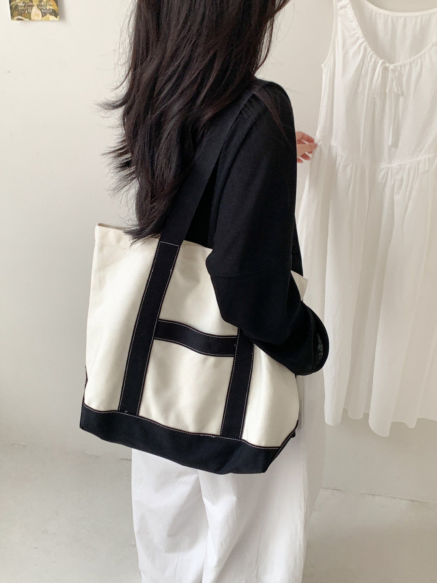 Korean Style Striped Canvas Idle Leisure Class Commuting Large Capacity Women's Shoulder Bag