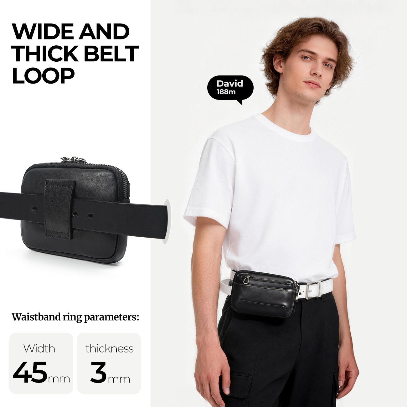 Men's Genuine Leather Double Zipper Cell Storage Men's Fanny Pack
