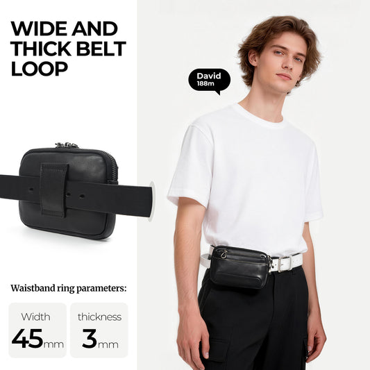 Men's Genuine Leather Double Zipper Cell Storage Men's Fanny Pack