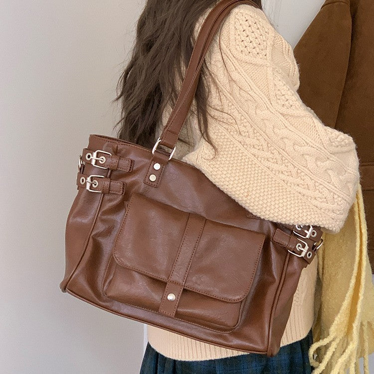 Retro Brown Versatile Large Capacity Commuter Korean Preppy Women's Messenger Bag
