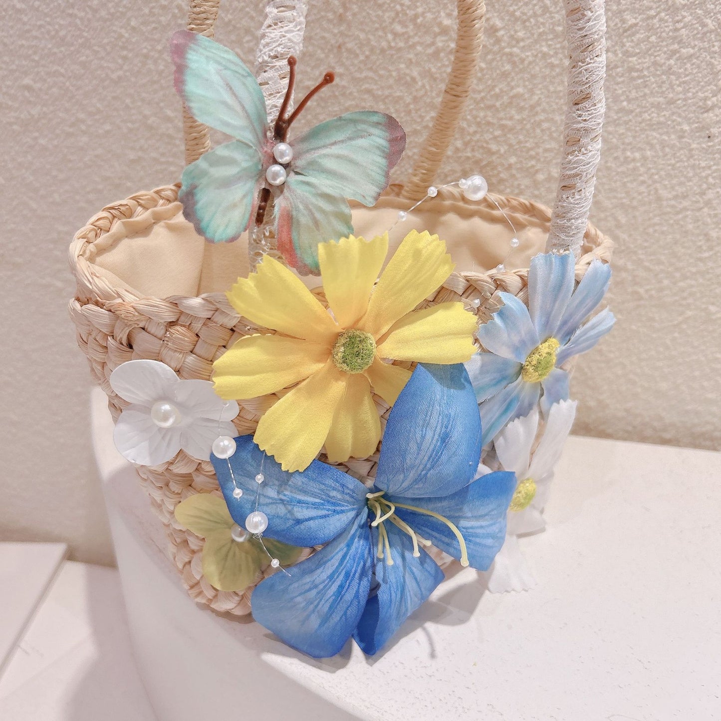 Flower Woven Straw Seaside Holiday Vegetable Basket With Hand Gift Women's Handbag