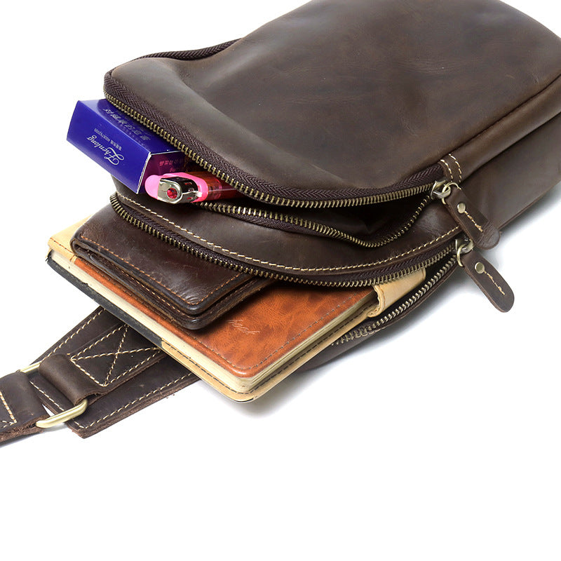 Men's Crazy Horse Leather Vertical Top Layer Cowhide Retro Bags