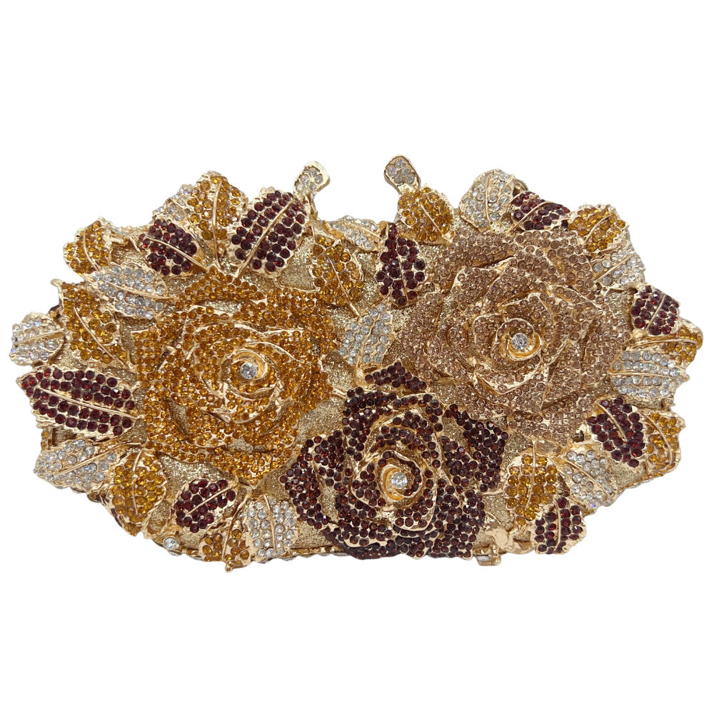 Women's Hollow Rose Diamond Banquet Full Clutch Bags