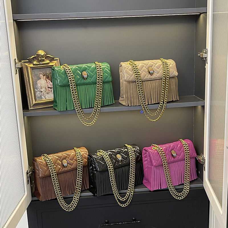 Women's Tassel Chain Rhombus Embroidered Line Fashion Women's Messenger Bag