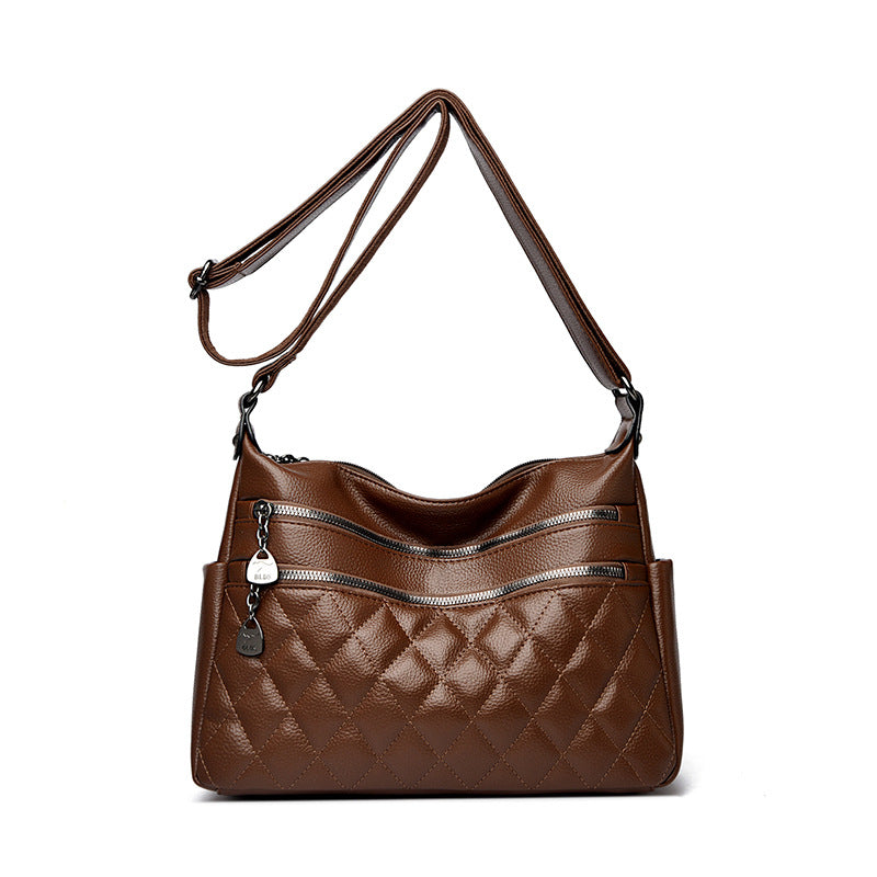 Women's Leather Fashion Diamond Trendy Large Capacity Shoulder Bags